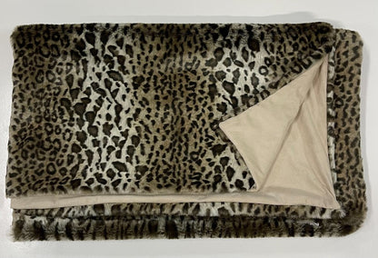 50" X 60" Black Brown And Beige Leopard Faux Fur Plush Throw Blanket