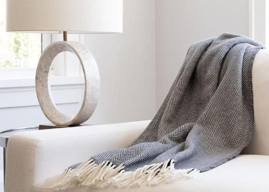 Dark Grey and White Dreamy Soft Herringbone Throw Blanket