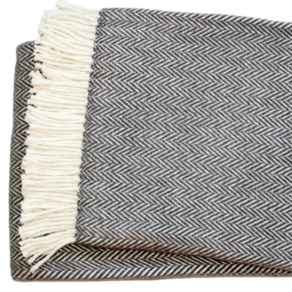 Dark Grey and White Dreamy Soft Herringbone Throw Blanket