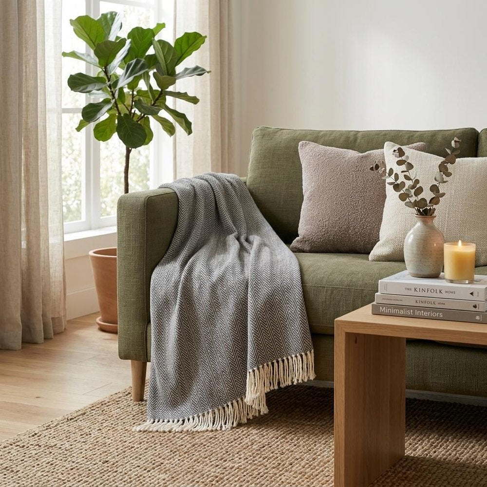 Dark Grey and White Dreamy Soft Herringbone Throw Blanket