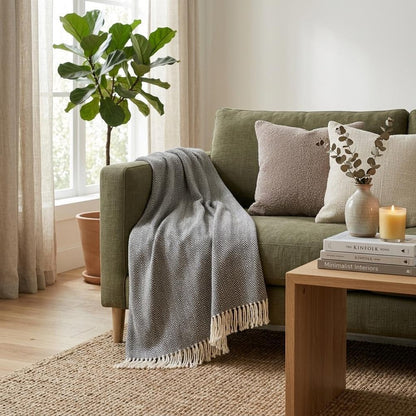 Dark Grey and White Dreamy Soft Herringbone Throw Blanket