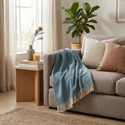 Aqua Blue and White Dreamy Soft Herringbone Throw Blanket