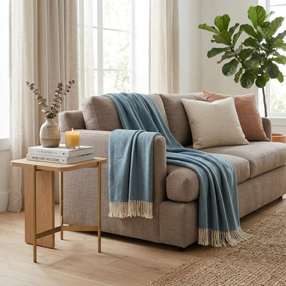 Aqua Blue and White Dreamy Soft Herringbone Throw Blanket