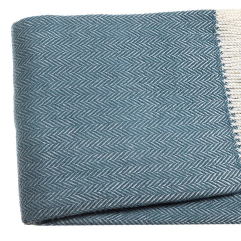 Aqua Blue and White Dreamy Soft Herringbone Throw Blanket