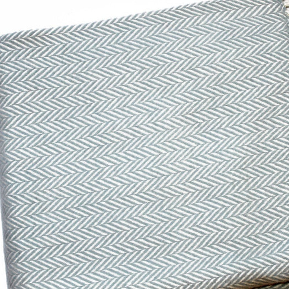 70" X 55" Sky Blue And White Cotton Blend Woven Herringbone Plush Throw Blanket with Tassels