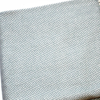 70" X 55" Sky Blue And White Cotton Blend Woven Herringbone Plush Throw Blanket with Tassels