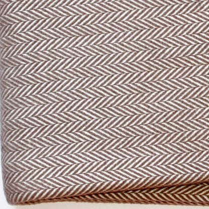 70" X 55" Brown And White Cotton Blend Woven Herringbone Plush Throw Blanket with Tassels