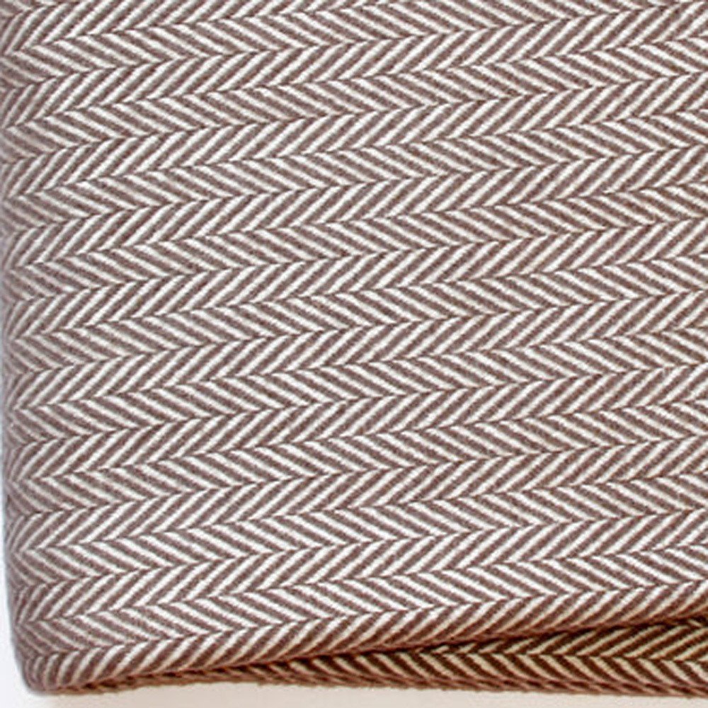 70" X 55" Brown And White Cotton Blend Woven Herringbone Plush Throw Blanket with Tassels