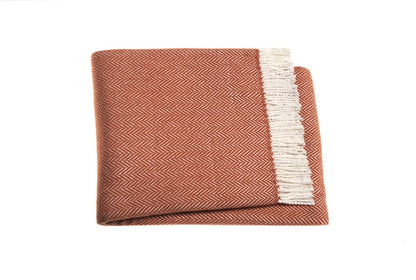 70" X 55" Orange And White Cotton Blend Woven Herringbone Plush Throw Blanket with Tassels