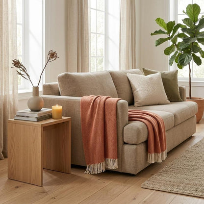70" X 55" Orange And White Cotton Blend Woven Herringbone Plush Throw Blanket with Tassels