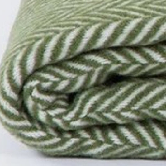 55" X 70" Moss Green And White Cotton Blend Woven Herringbone Plush Throw Blanket with Tassels