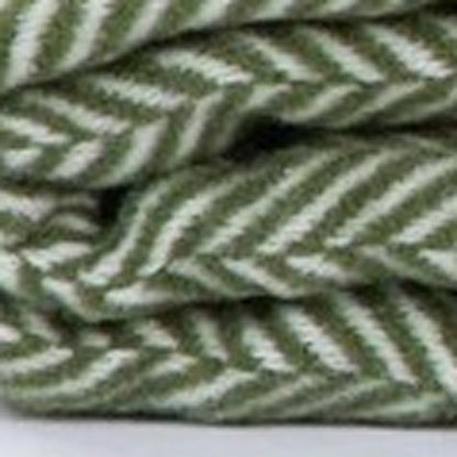 55" X 70" Moss Green And White Cotton Blend Woven Herringbone Plush Throw Blanket with Tassels