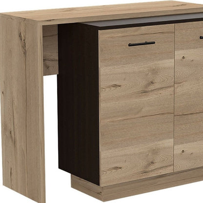 Natural and Natural And Black 59" Kitchen Island With Storage