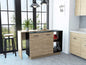 Natural and Natural And Black 59" Kitchen Island With Storage