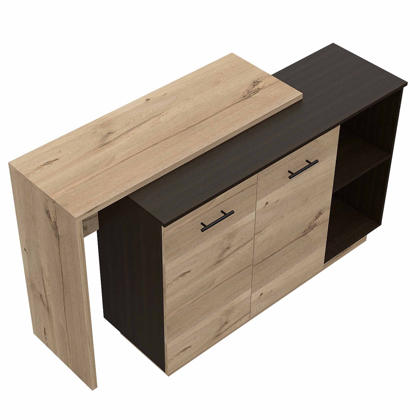 Black and Light Oak Contemporary Kitchen Island with Bar Table