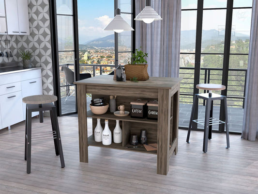 Brown Kitchen Island with Three Storage Shelves