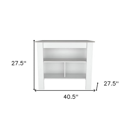 White and Gray 41" Kitchen Island With Storage
