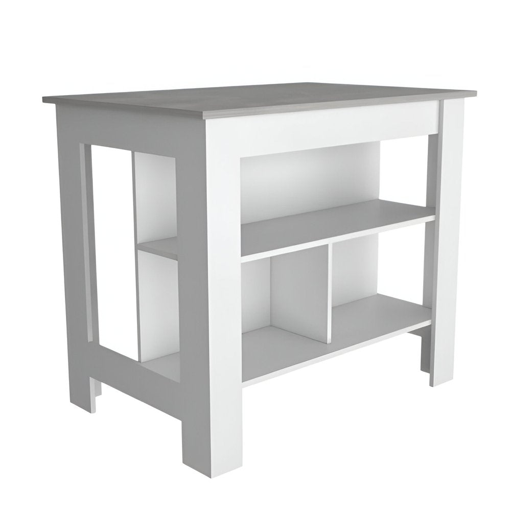 White and Gray 41" Kitchen Island With Storage
