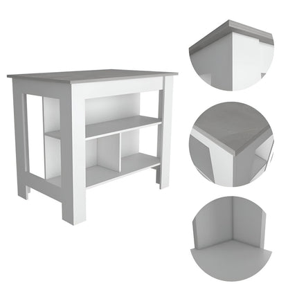 White and Gray 41" Kitchen Island With Storage