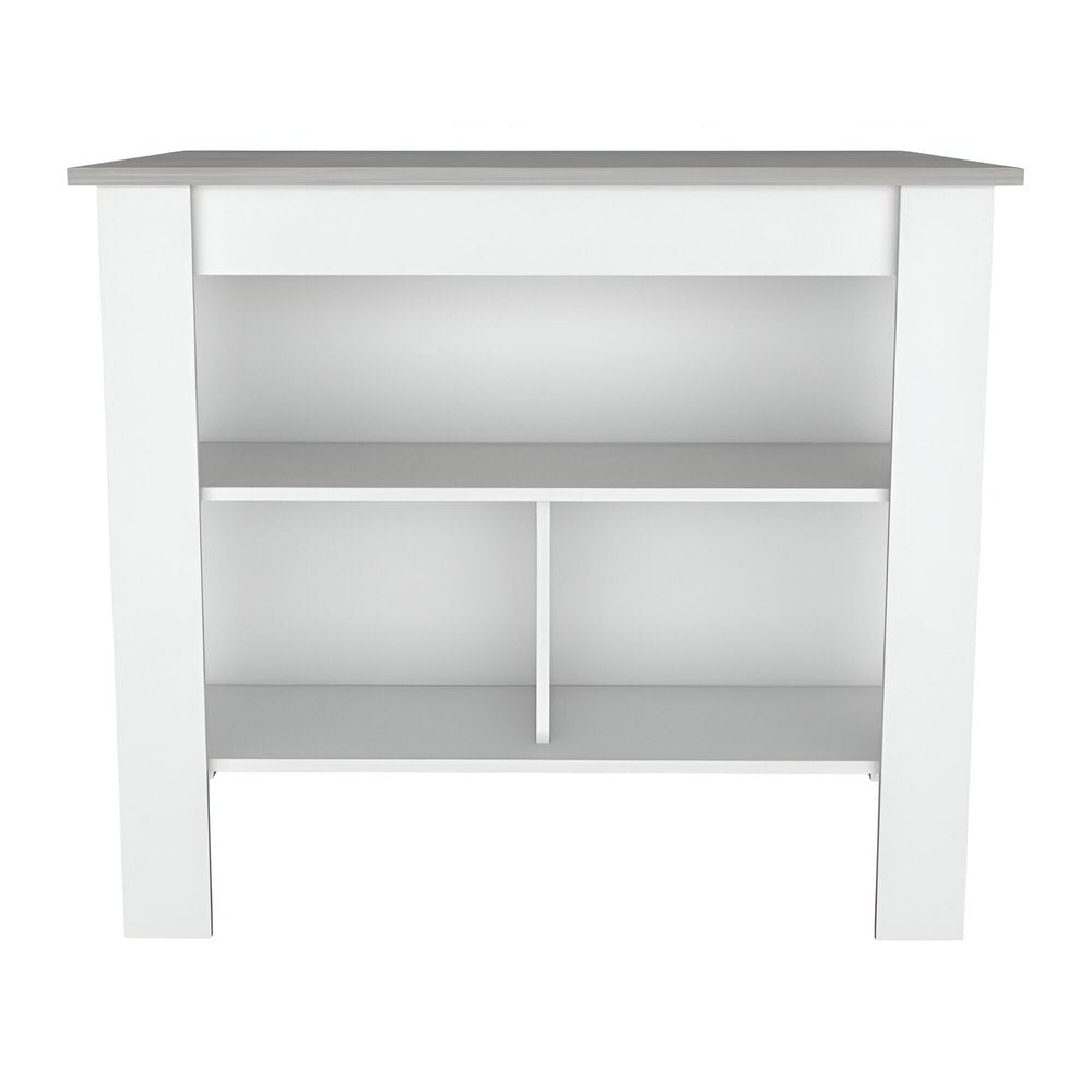 White and Gray 41" Kitchen Island With Storage