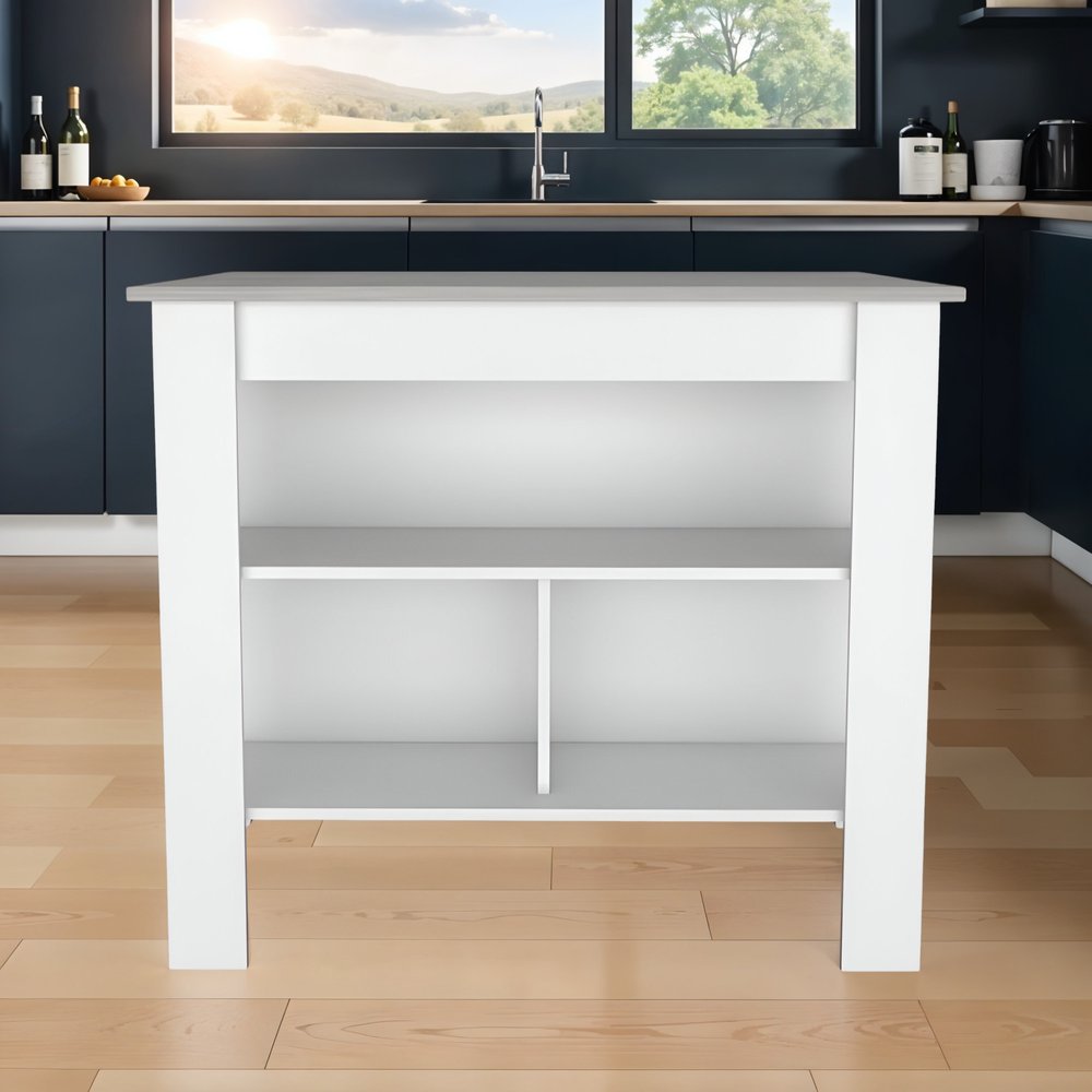 White and Gray 41" Kitchen Island With Storage