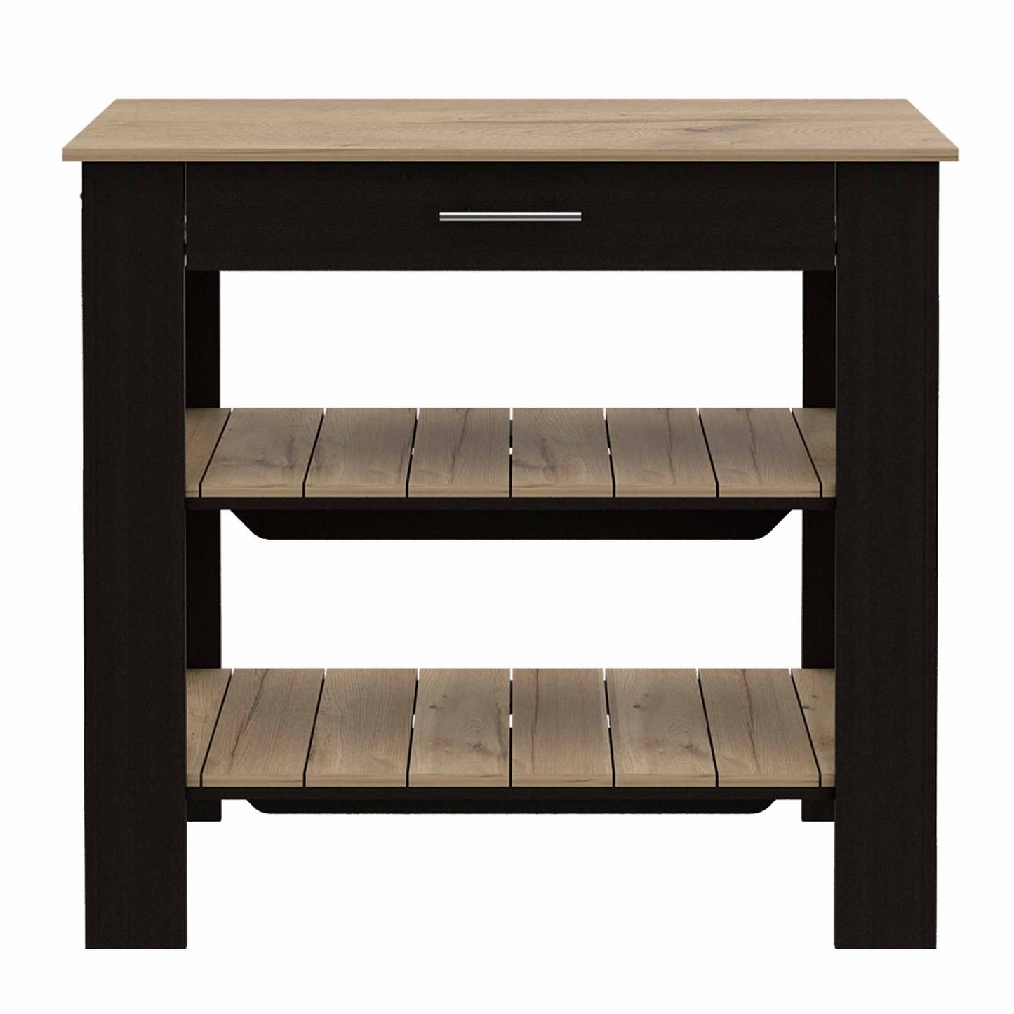 Black and Natural 40" Kitchen Island With Storage