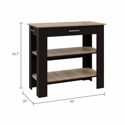 Black and Natural 40" Kitchen Island With Storage