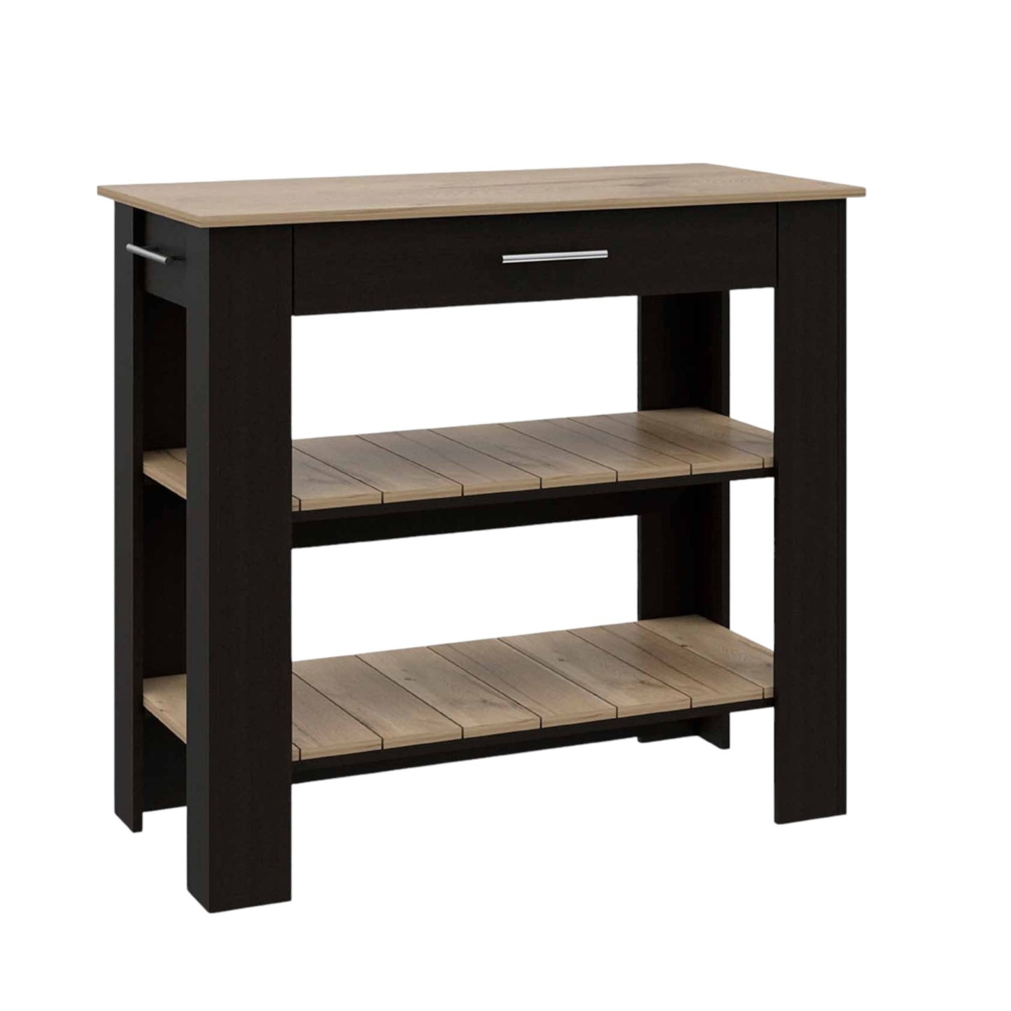 Black and Natural 40" Kitchen Island With Storage