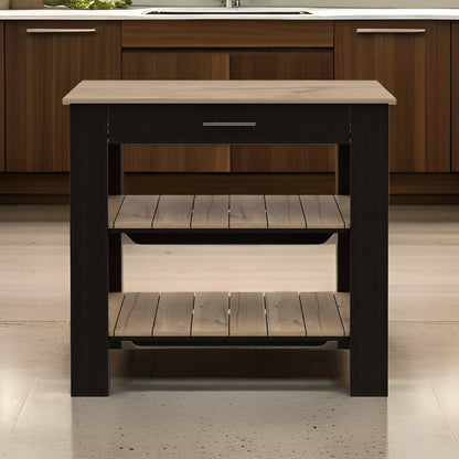 Black and Natural 40" Kitchen Island With Storage