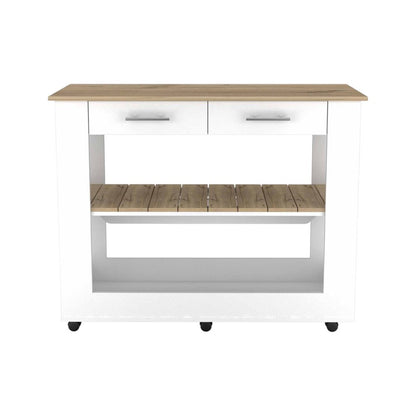 White and Brown 40" Rolling Kitchen Cart With Storage