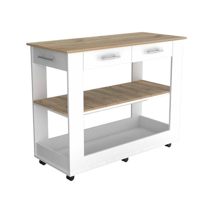 White and Brown 40" Rolling Kitchen Cart With Storage