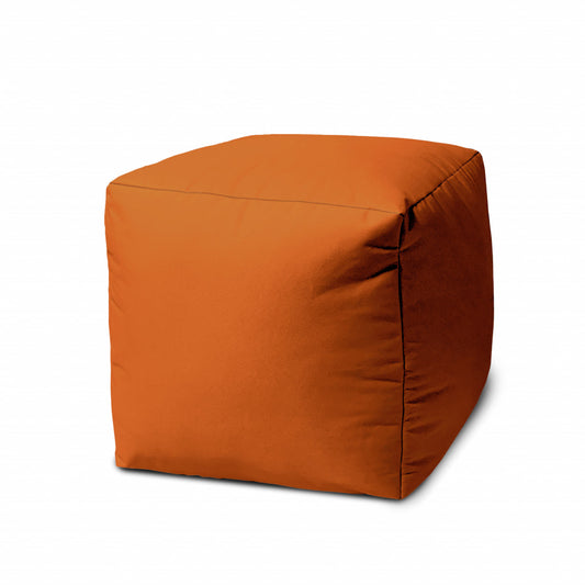 17" Orange Canvas Cube Outdoor Pouf Ottoman