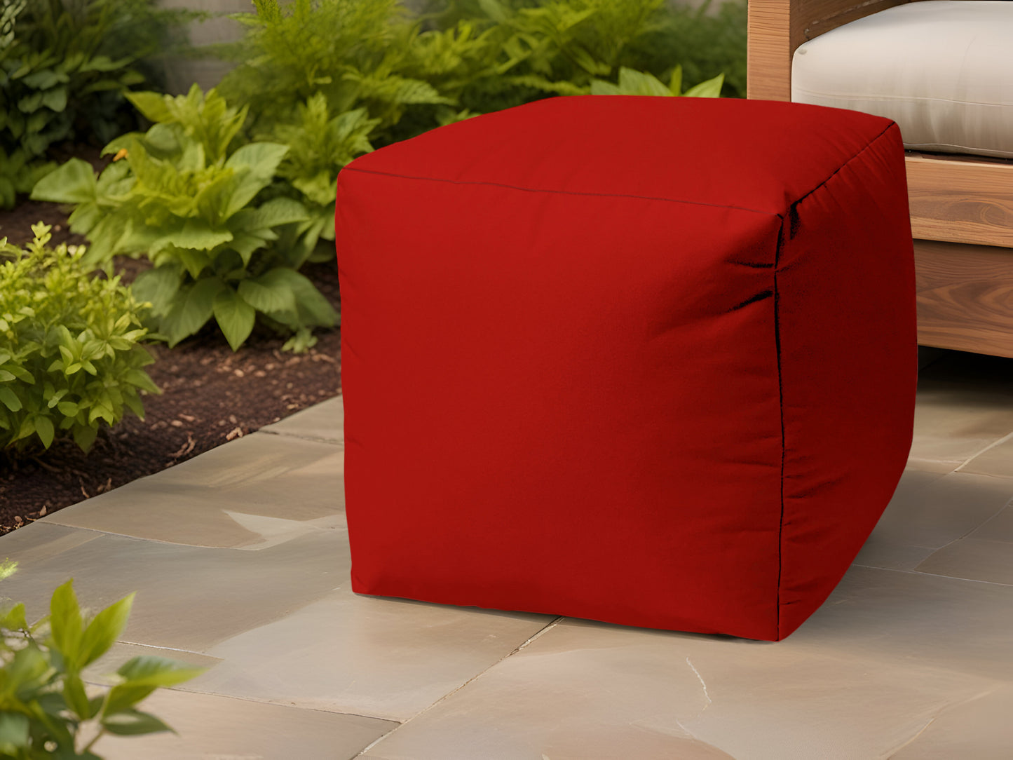 17" Dark Brown Canvas Cube Outdoor Pouf Ottoman