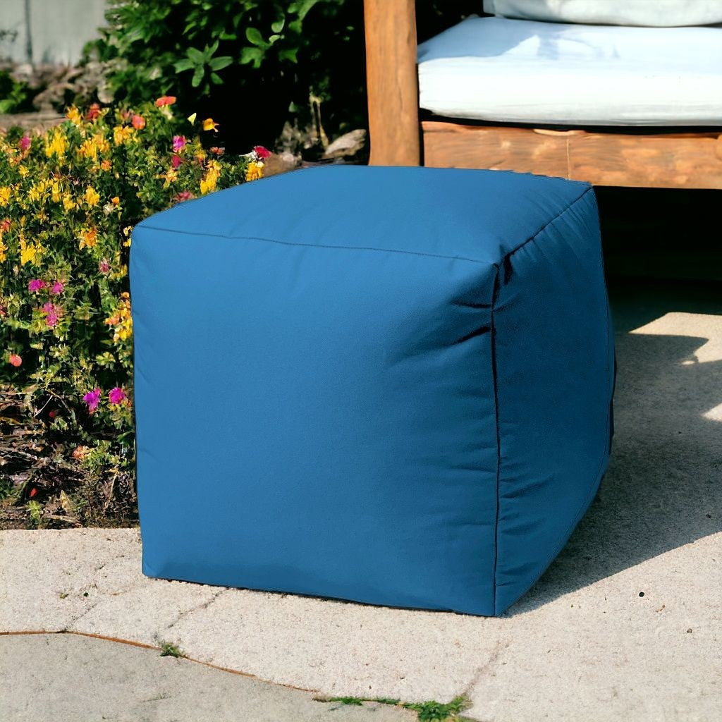 17" Dark Brown Canvas Cube Outdoor Pouf Ottoman