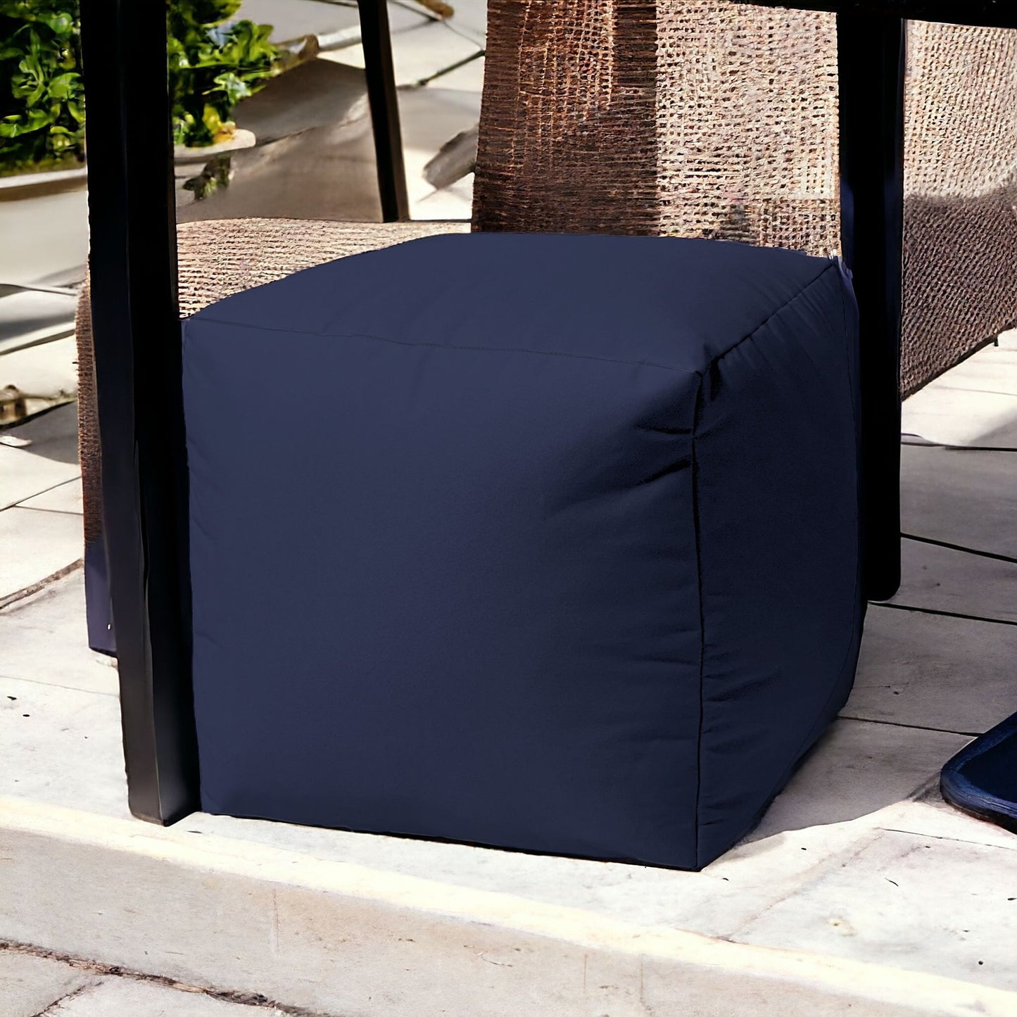 17" Dark Brown Canvas Cube Outdoor Pouf Ottoman