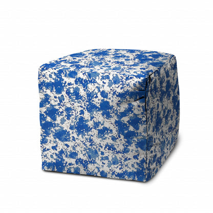 17" Blue and White Polyester Cube Abstract Outdoor Pouf Ottoman