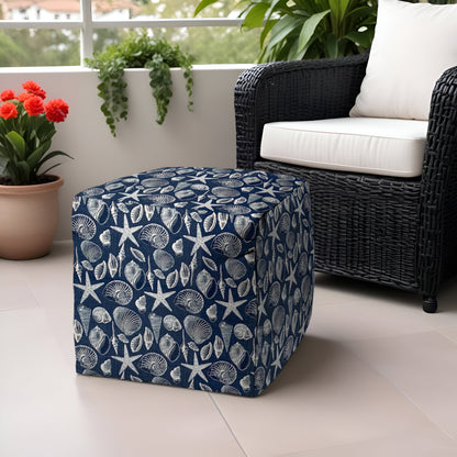 17" Blue Polyester Cube Indoor Outdoor Pouf Ottoman