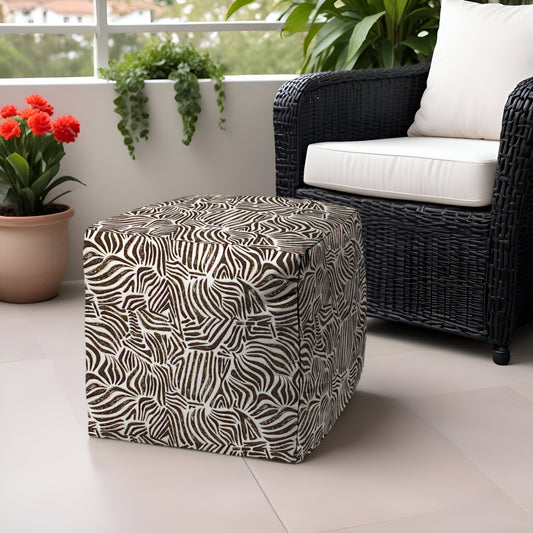 17" Black Polyester Cube Abstract Indoor Outdoor Pouf Ottoman