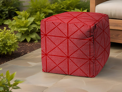 17" Red Polyester Cube Geometric Indoor Outdoor Pouf Ottoman