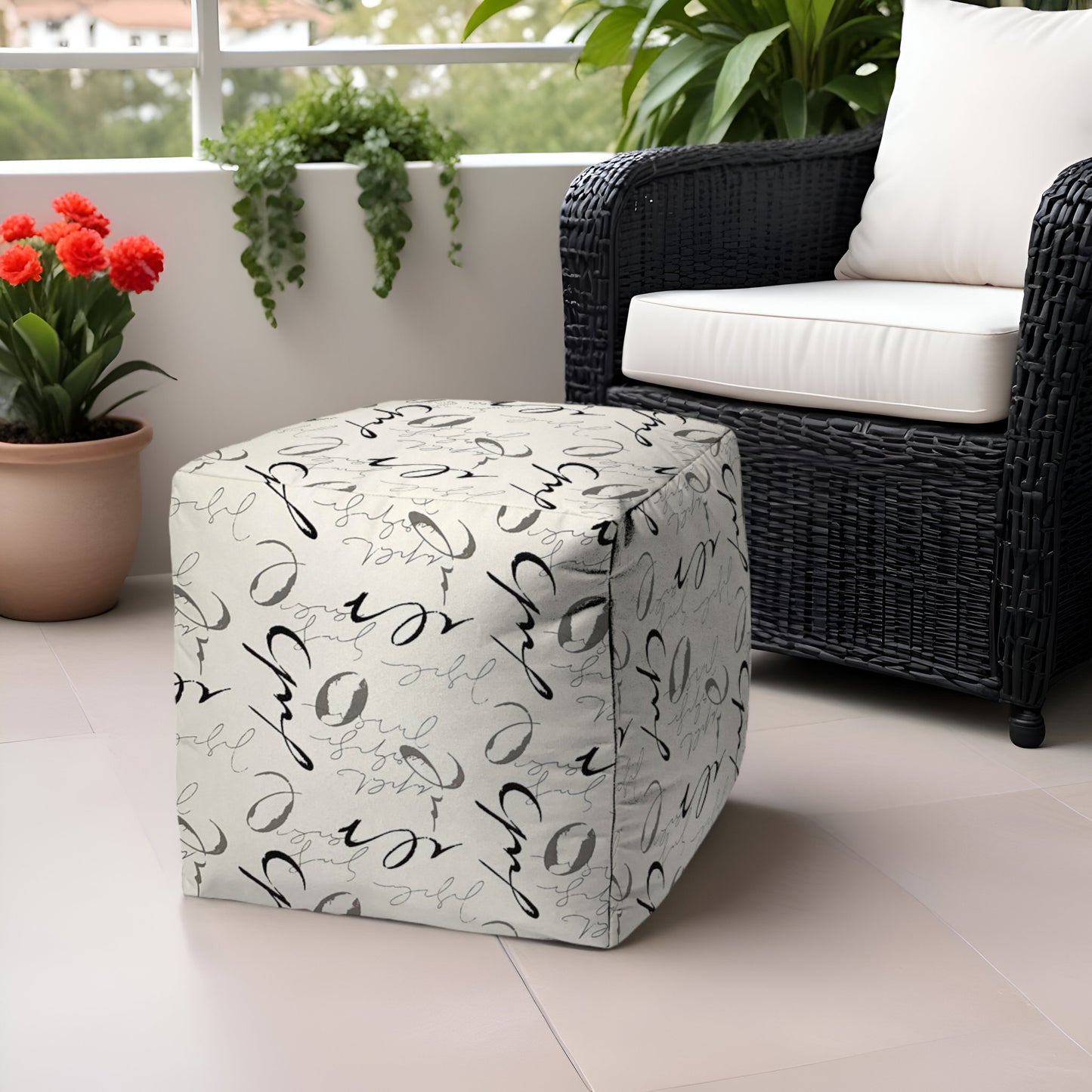 17" Gray Polyester Cube Indoor Outdoor Pouf Ottoman