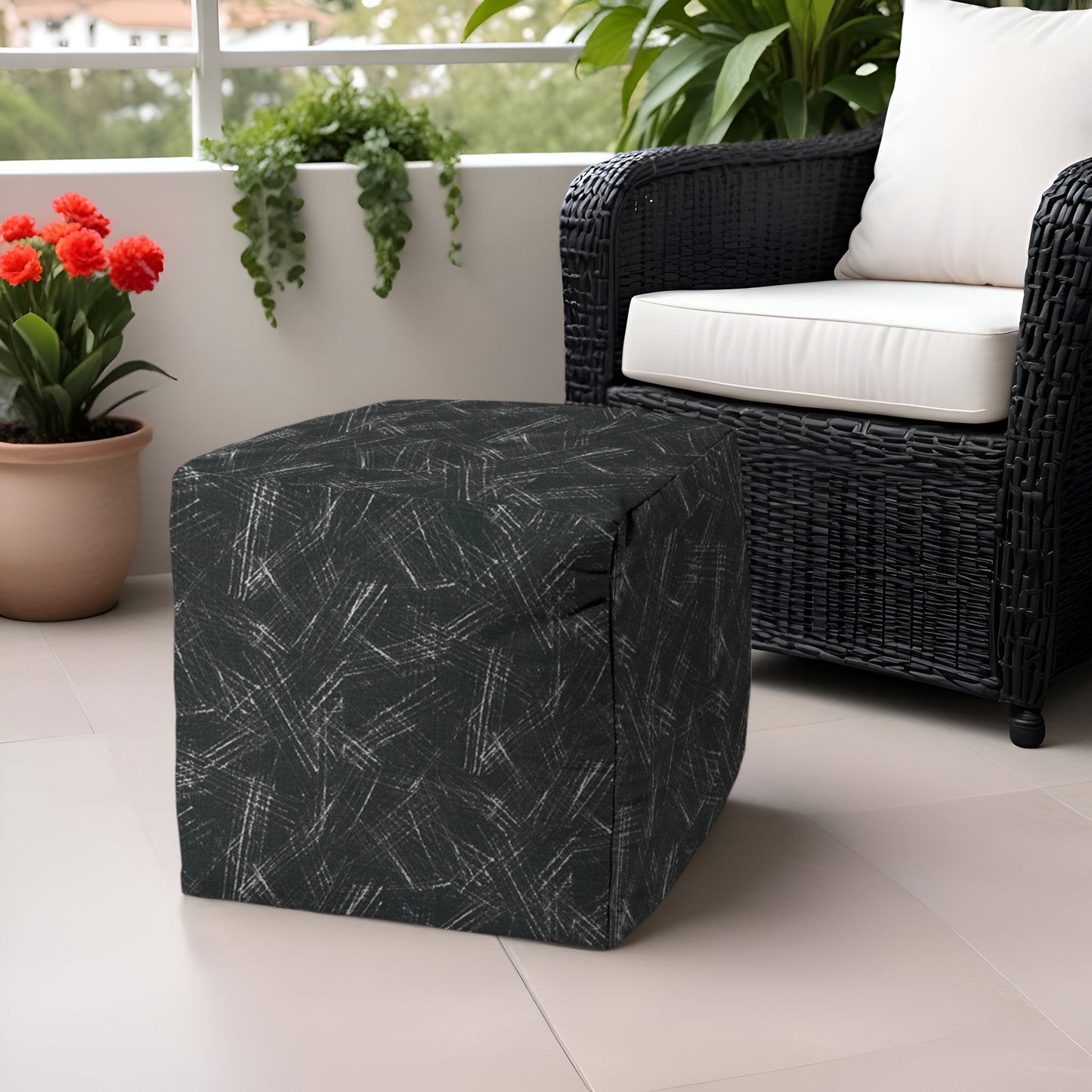 17" Gray Polyester Cube Indoor Outdoor Pouf Ottoman