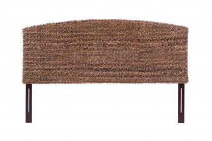 Brown Natural and Rustic Woven Banana Leaf Curved Queen Size Headboard