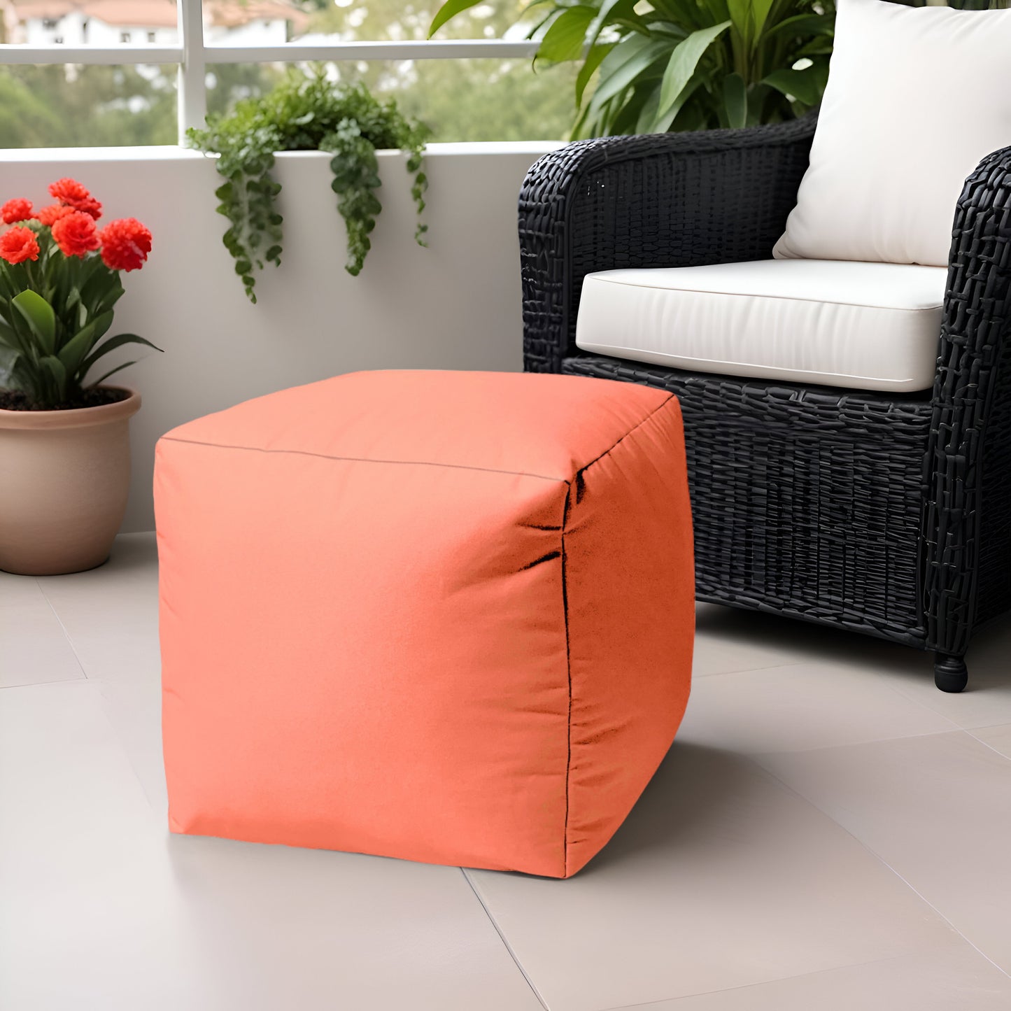 17" Cool Orange Solid Color Indoor Outdoor Pouf Cover