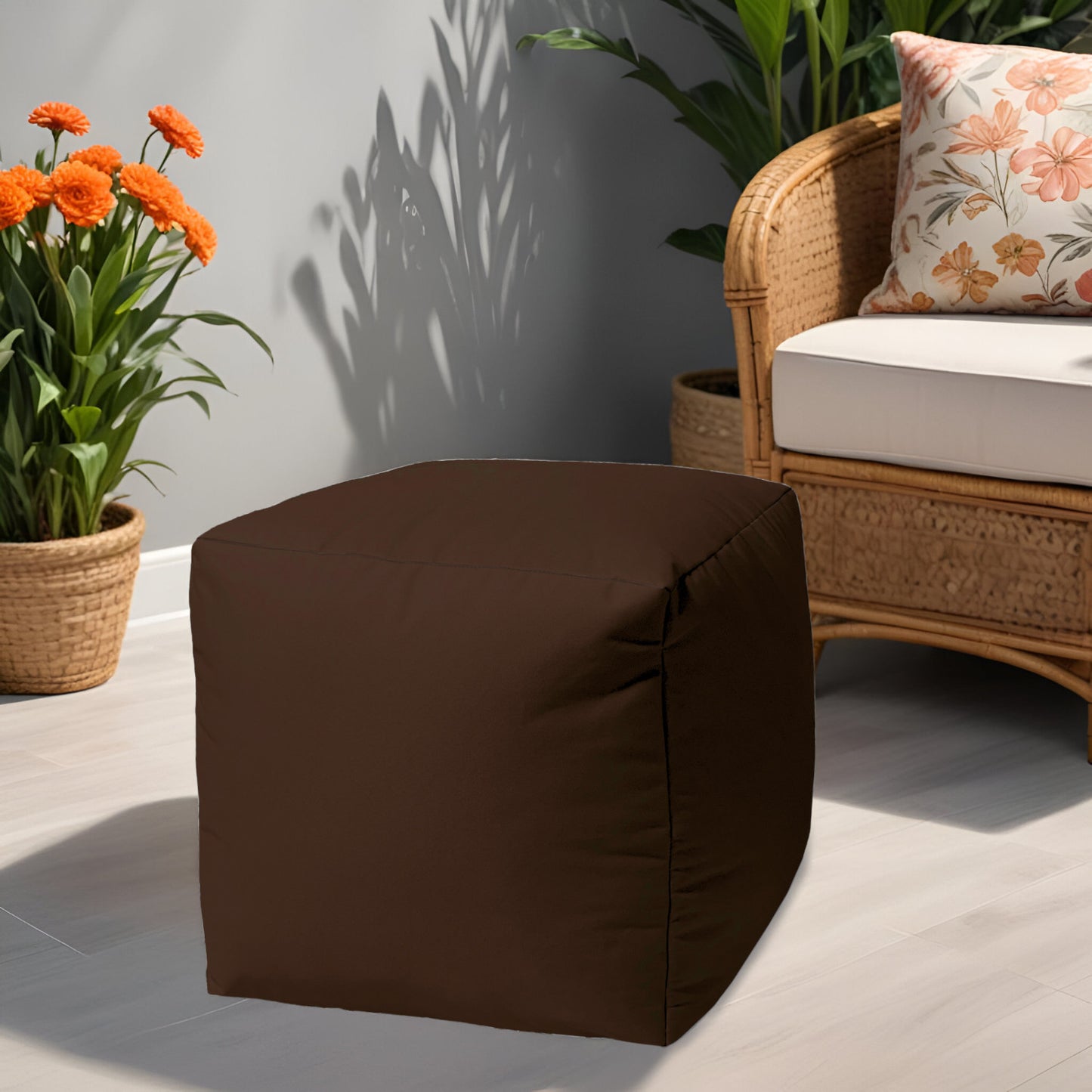 17" Cool Orange Solid Color Indoor Outdoor Pouf Cover