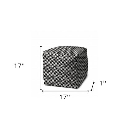 17" Black And White Cube Geometric Indoor Outdoor Pouf Cover