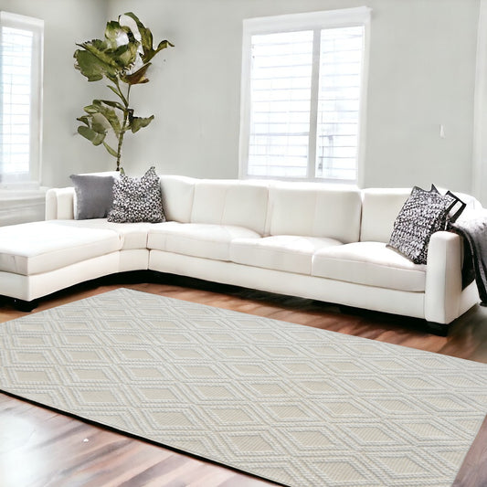 8' X 11' Ivory Geometric Handmade Area Rug