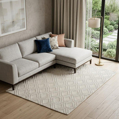 9' X 13' Ivory Diamond Lattice Modern Area Rug