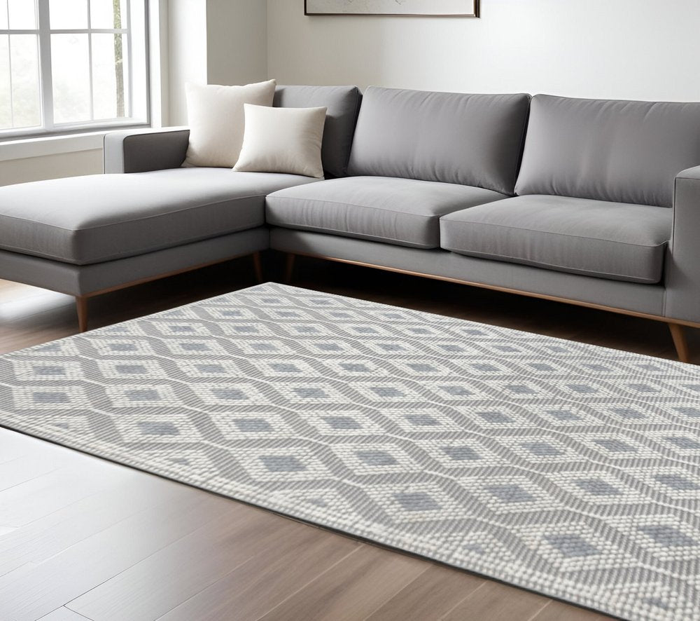 8' X 11' Gray and Ivory Geometric Handmade Area Rug