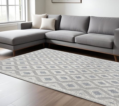 8' X 11' Gray and Ivory Geometric Handmade Area Rug