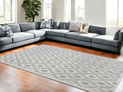 8' X 11' Gray and Ivory Geometric Handmade Area Rug